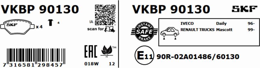 SKF VKBP 90130 - Гальмівні колодки, дискові гальма avtolavka.club