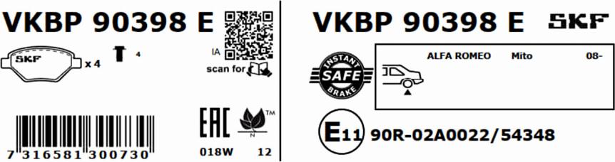 SKF VKBP 90398 E - Гальмівні колодки, дискові гальма avtolavka.club