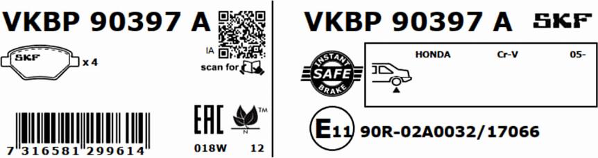 SKF VKBP 90397 A - Гальмівні колодки, дискові гальма avtolavka.club