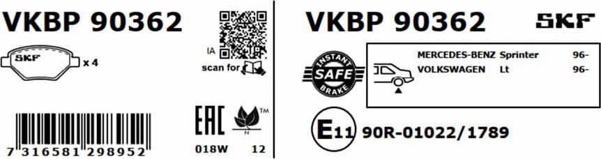 SKF VKBP 90362 - Гальмівні колодки, дискові гальма avtolavka.club