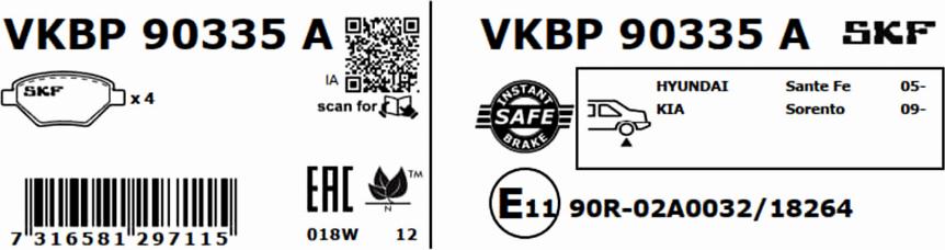 SKF VKBP 90335 A - Гальмівні колодки, дискові гальма avtolavka.club