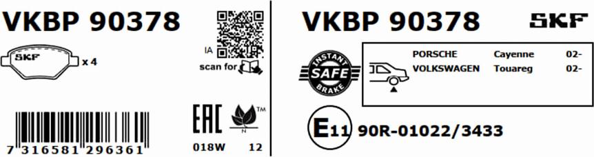 SKF VKBP 90378 - Гальмівні колодки, дискові гальма avtolavka.club