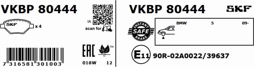 SKF VKBP 80444 - Гальмівні колодки, дискові гальма avtolavka.club