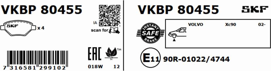 SKF VKBP 80455 - Гальмівні колодки, дискові гальма avtolavka.club