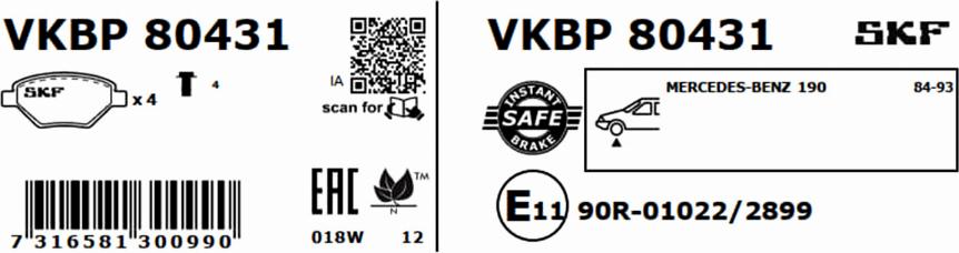 SKF VKBP 80431 - Гальмівні колодки, дискові гальма avtolavka.club