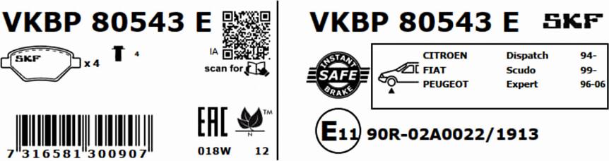 SKF VKBP 80543 E - Гальмівні колодки, дискові гальма avtolavka.club