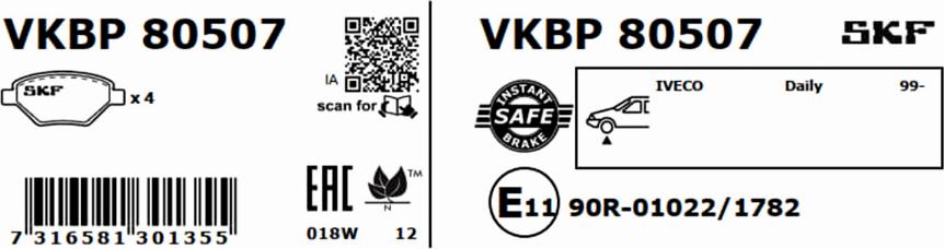 SKF VKBP 80507 - Гальмівні колодки, дискові гальма avtolavka.club