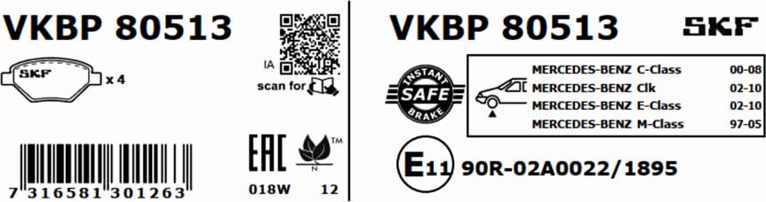 SKF VKBP 80513 - Гальмівні колодки, дискові гальма avtolavka.club