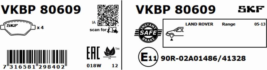 SKF VKBP 80609 - Гальмівні колодки, дискові гальма avtolavka.club