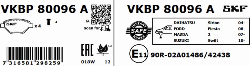 SKF VKBP 80096 A - Гальмівні колодки, дискові гальма avtolavka.club