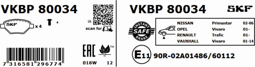 SKF VKBP 80034 - Гальмівні колодки, дискові гальма avtolavka.club