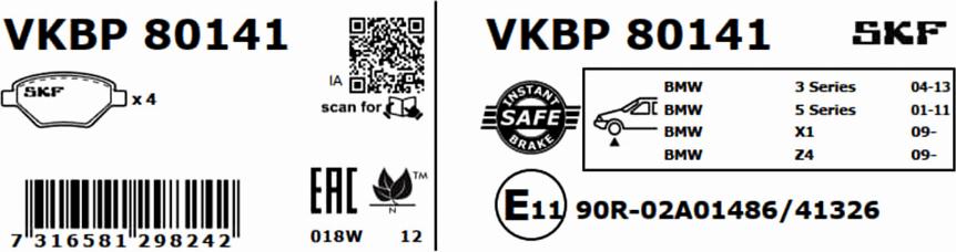 SKF VKBP 80141 - Гальмівні колодки, дискові гальма avtolavka.club