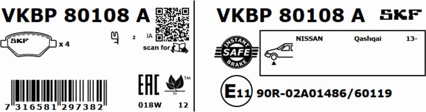 SKF VKBP 80108 A - Гальмівні колодки, дискові гальма avtolavka.club