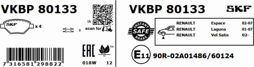 SKF VKBP 80133 - Гальмівні колодки, дискові гальма avtolavka.club