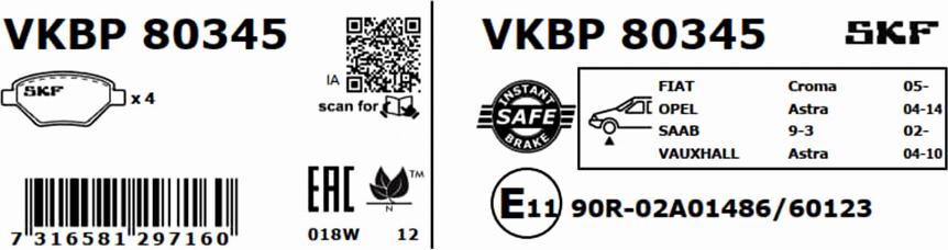 SKF VKBP 80345 - Гальмівні колодки, дискові гальма avtolavka.club