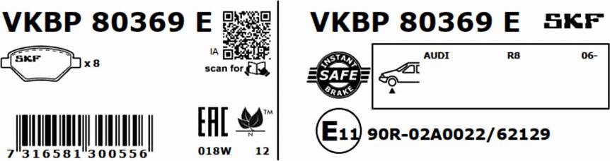 SKF VKBP 80369 E - Гальмівні колодки, дискові гальма avtolavka.club