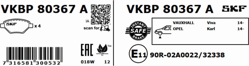 SKF VKBP 80367 A - Гальмівні колодки, дискові гальма avtolavka.club