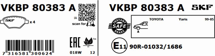 SKF VKBP 80383 A - Гальмівні колодки, дискові гальма avtolavka.club