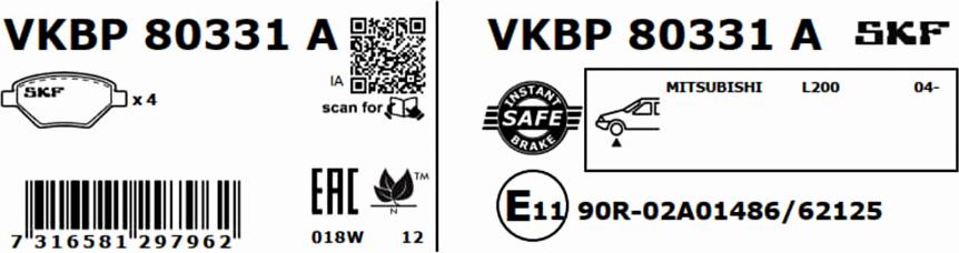 SKF VKBP 80331 A - Гальмівні колодки, дискові гальма avtolavka.club