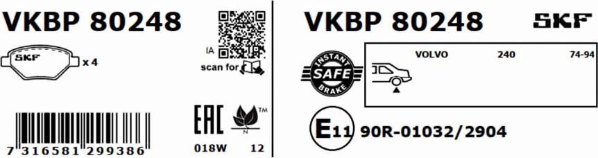 SKF VKBP 80248 - Гальмівні колодки, дискові гальма avtolavka.club