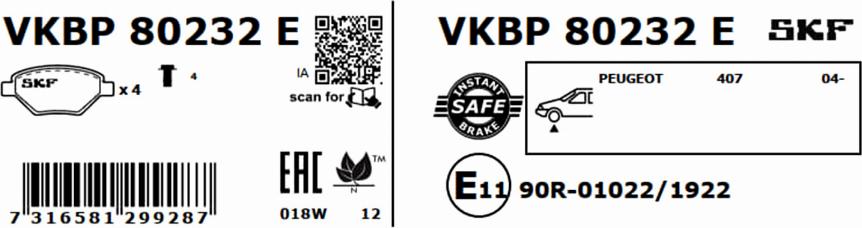 SKF VKBP 80232 E - Гальмівні колодки, дискові гальма avtolavka.club