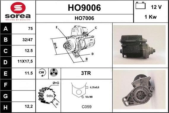 SNRA HO9006 - Стартер avtolavka.club