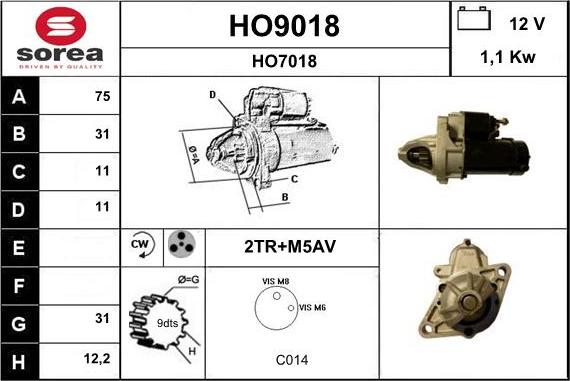 SNRA HO9018 - Стартер avtolavka.club