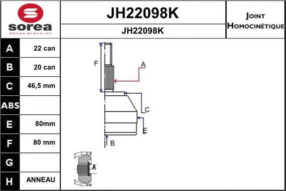 SNRA JH22098K - Шарнірний комплект, ШРУС, приводний вал avtolavka.club