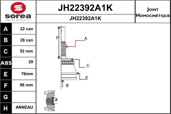 SNRA JH22392A1K - Шарнірний комплект, ШРУС, приводний вал avtolavka.club