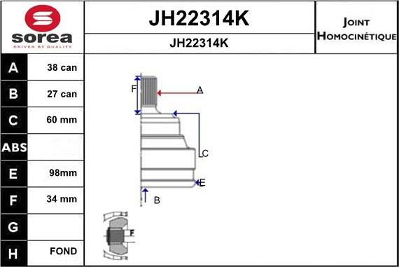 SNRA JH22314K - Шарнірний комплект, ШРУС, приводний вал avtolavka.club