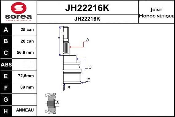 SNRA JH22216K - Шарнірний комплект, ШРУС, приводний вал avtolavka.club