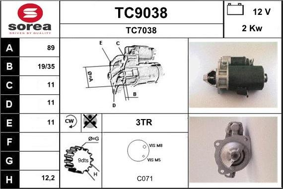 SNRA TC9038 - Стартер avtolavka.club