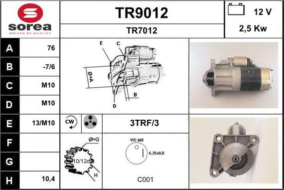 SNRA TR9012 - Стартер avtolavka.club