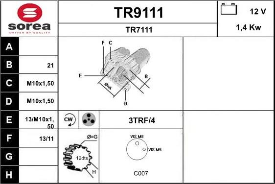 SNRA TR9111 - Стартер avtolavka.club