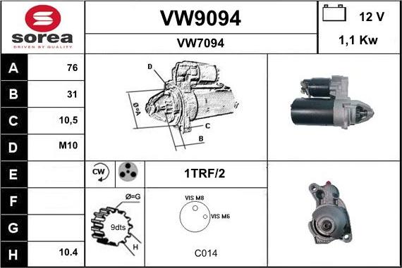 SNRA VW9094 - Стартер avtolavka.club