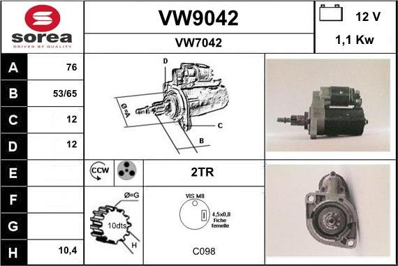 SNRA VW9042 - Стартер avtolavka.club