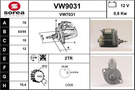 SNRA VW9031 - Стартер avtolavka.club