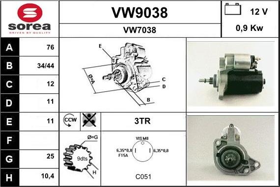 SNRA VW9038 - Стартер avtolavka.club