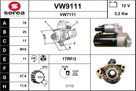 SNRA VW9111 - Стартер avtolavka.club