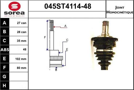 STARTCAR 045ST4114-48 - Шарнірний комплект, ШРУС, приводний вал avtolavka.club