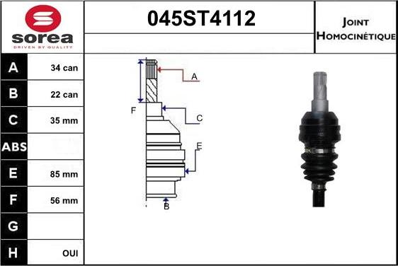 STARTCAR 045ST4112 - Шарнірний комплект, ШРУС, приводний вал avtolavka.club