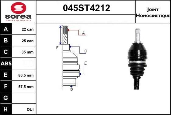 STARTCAR 045ST4212 - Шарнірний комплект, ШРУС, приводний вал avtolavka.club