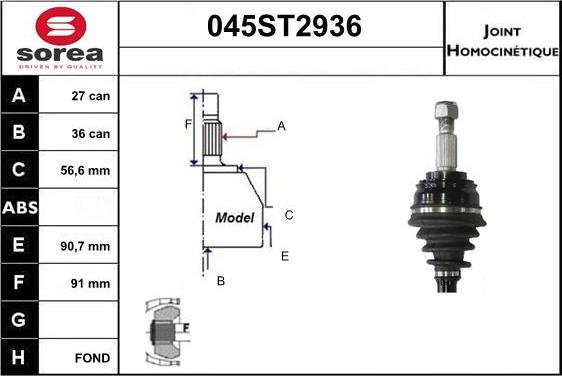 STARTCAR 045ST2936 - Шарнірний комплект, ШРУС, приводний вал avtolavka.club