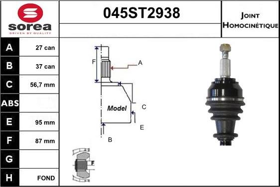 STARTCAR 045ST2938 - Шарнірний комплект, ШРУС, приводний вал avtolavka.club