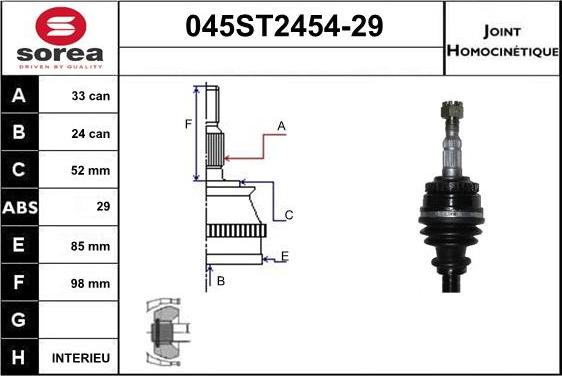 STARTCAR 045ST2454-29 - Шарнірний комплект, ШРУС, приводний вал avtolavka.club