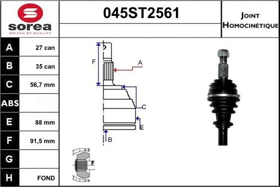 STARTCAR 045ST2561 - Шарнірний комплект, ШРУС, приводний вал avtolavka.club