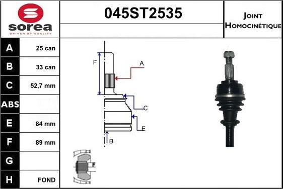 STARTCAR 045ST2535 - Шарнірний комплект, ШРУС, приводний вал avtolavka.club