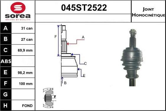 STARTCAR 045ST2522 - Шарнірний комплект, ШРУС, приводний вал avtolavka.club