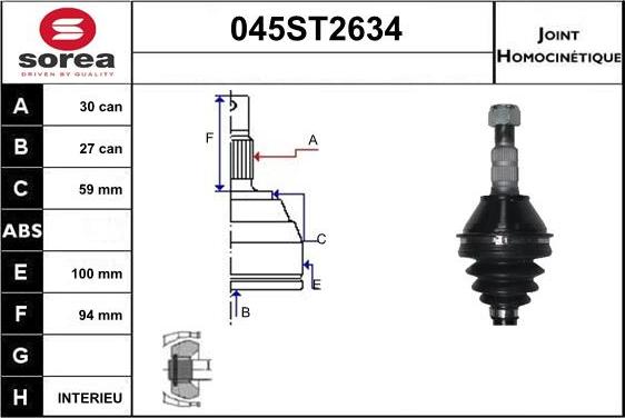 STARTCAR 045ST2634 - Шарнірний комплект, ШРУС, приводний вал avtolavka.club