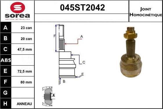 STARTCAR 045ST2042 - Шарнірний комплект, ШРУС, приводний вал avtolavka.club